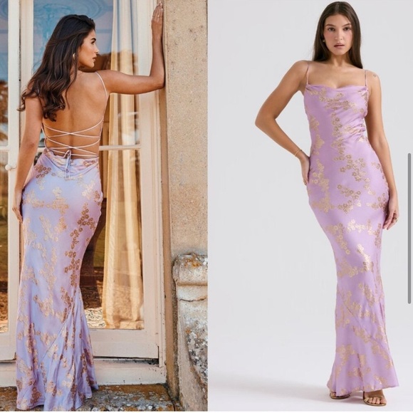 HOUSE OF CB 'Capriana'  Orchid Jacquard Satin Gown - Picture 3 of 12